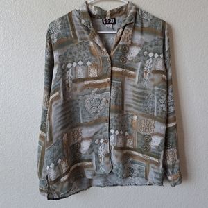 100% Silk Womans Button Up Longsleeve Blouse Size Small